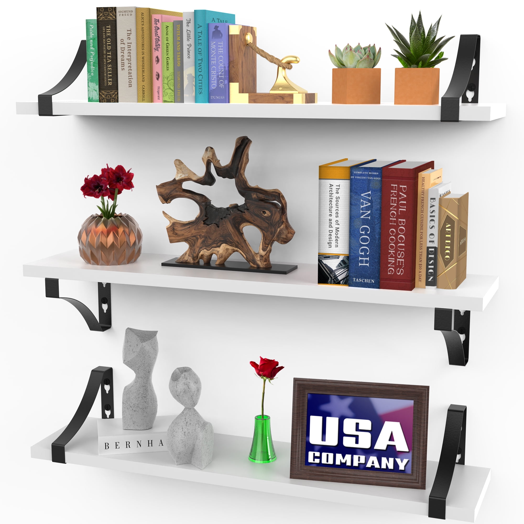 Icona Bay Rustic Wall Shelves W/ Brackets Set of 3 (Multiple Sizes ...