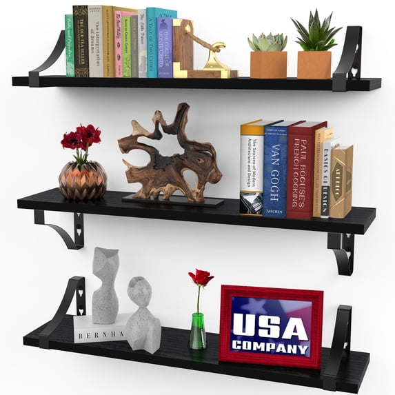 Icona Bay Rustic Wall Shelves W/ Brackets Set of 3 (Multiple Sizes ...
