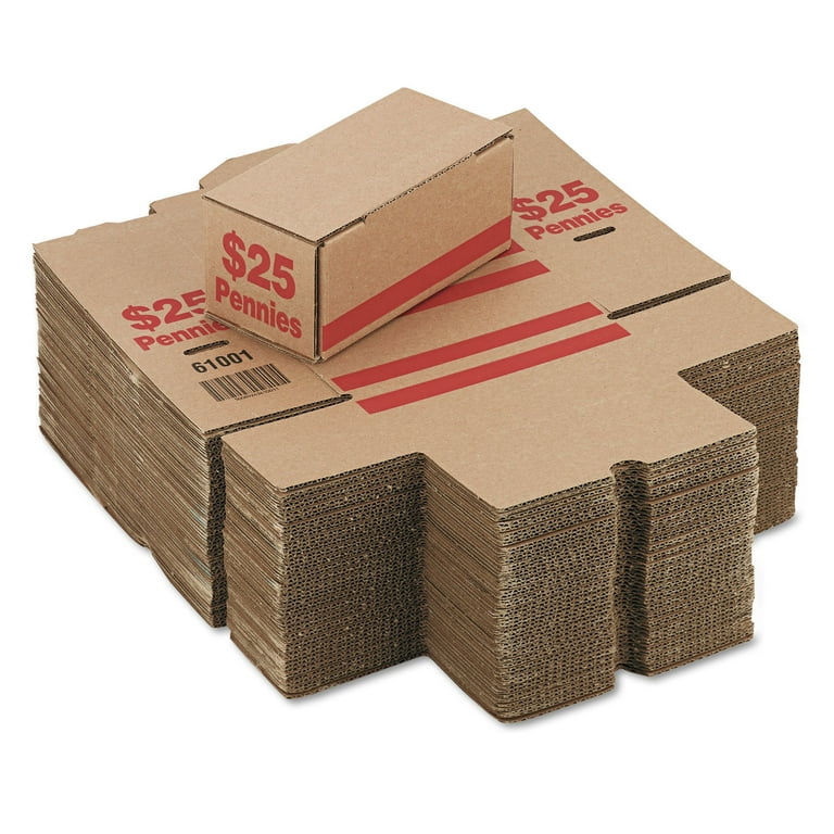 Corrugated Cardboard Coin Storage with Denomination Printed On Side, 8.5 x 4.38 x 3.63, Red Corrugated Cardboard Coin Storage with Denomination Printed On Side, 8.5 x 4.38 x 3.63, Red