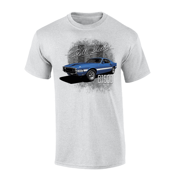 Iconic 1970's Blue GT 500 Mustang Shelby Cobra Automotive Enthusiasts Muscle Car Short Sleeve Adult Graphic T-Shirt-Ash-4xl