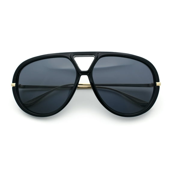 Iconic 80s Oversized Round Racer Metal Arm Plastic Sunglasses All Black