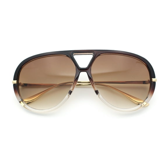 Iconic 80s Oversized Round Racer Metal Arm Plastic Sunglasses Brown Clear - Brown