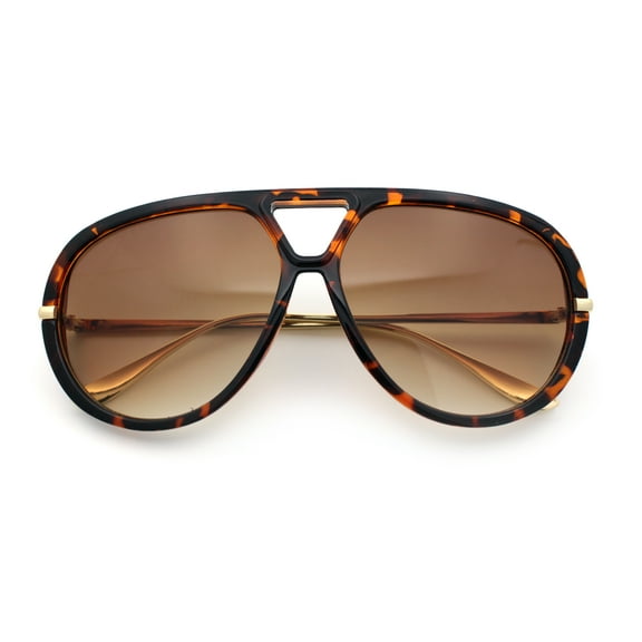 Iconic 80s Oversized Round Racer Metal Arm Plastic Sunglasses Tortoise - Brown