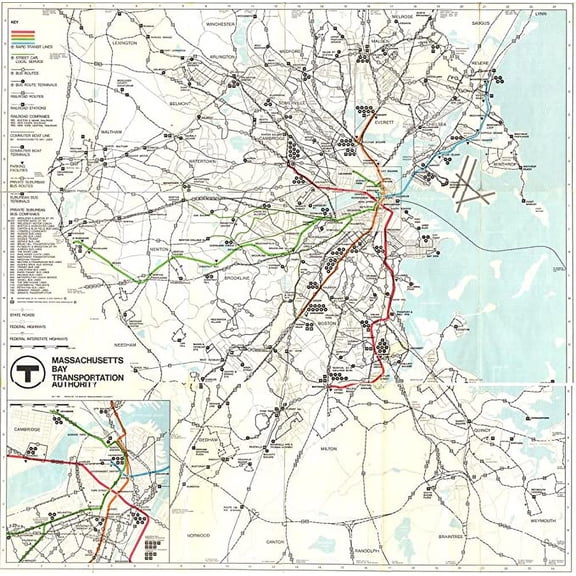 Iconic Arts 1967 MBTA System Map 24" x 24" Poster