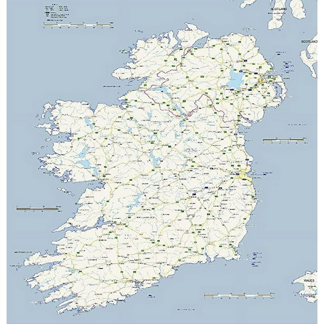 Iconic Arts Laminated 24x25 Poster Road Maps of Ireland with Counties Images
