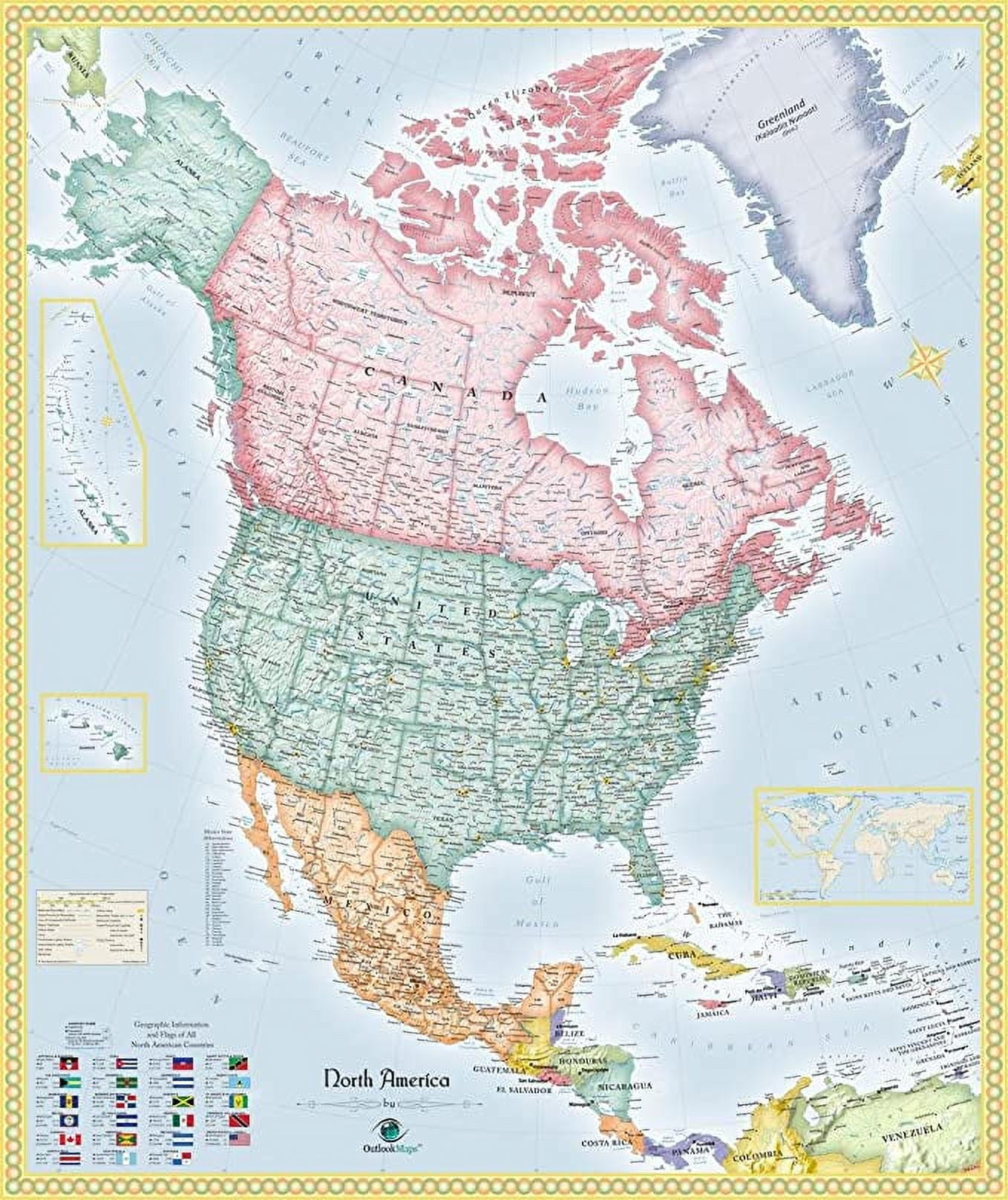 Iconic Arts Laminated 24x28 Poster: Political Map - North America ...