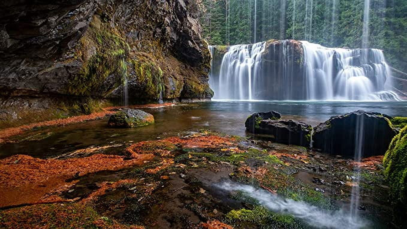 Iconic Arts Laminated 24x36 Poster: Landscape of Waterfall Pouring
