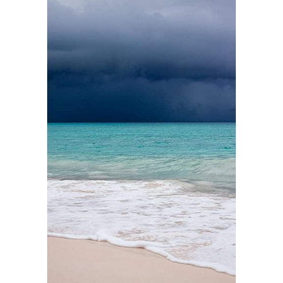 Iconic Arts Laminated 24x36 inches Poster: Beach Blue Caribbean Clouds Cloudscape Danger Dark Hurricane Monsoon Ocean Rain Sand Sea Shore Sky Tropical Storm Water Waves Weather