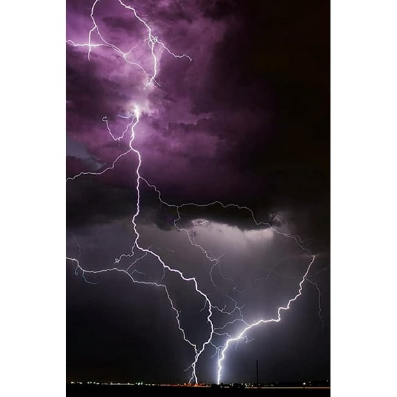 Iconic Arts Laminated 24x36 inches Poster: Colorado Storm Lightning Weather Thunderstorm Night Nighttime Evening Strike Electrical Nature Outdoors Sky Cloud Rain