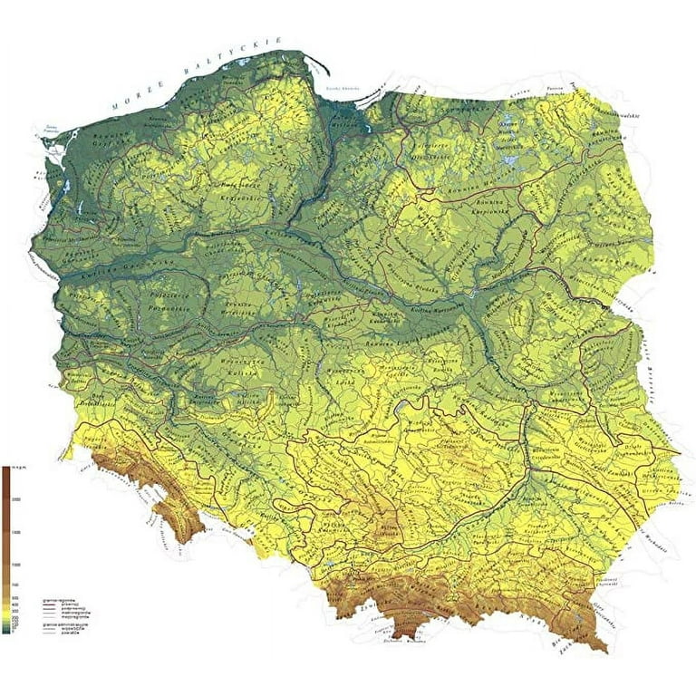 Iconic Arts Laminated 26x24 Poster: Large Detailed Physical map of Poland Poland Europe Mapsland Maps of The World - Walmart.com for Free Printable Map Of Poland