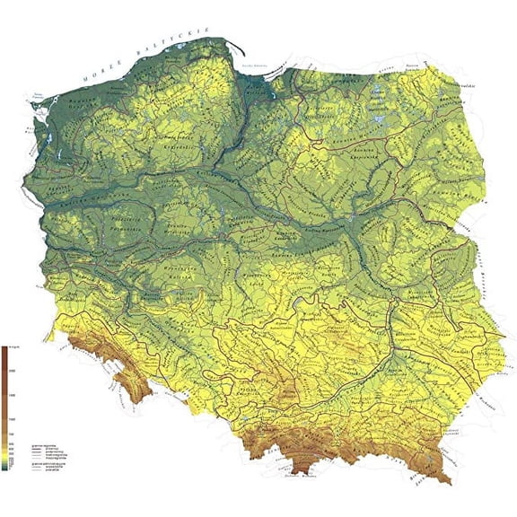 Iconic Arts Laminated 26x24 Poster: Large Detailed Physical map of Poland Poland Europe Mapsland Maps of The World