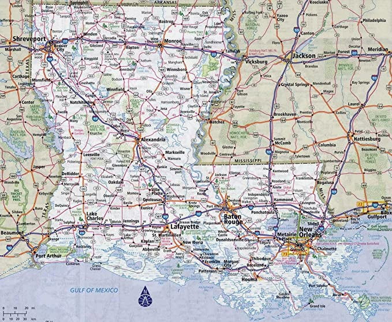 Iconic Arts Laminated 29x24 Poster: Detailed Louisiana State Road Map with Cities - Walmart.com for Free Printable Map Of Louisiana