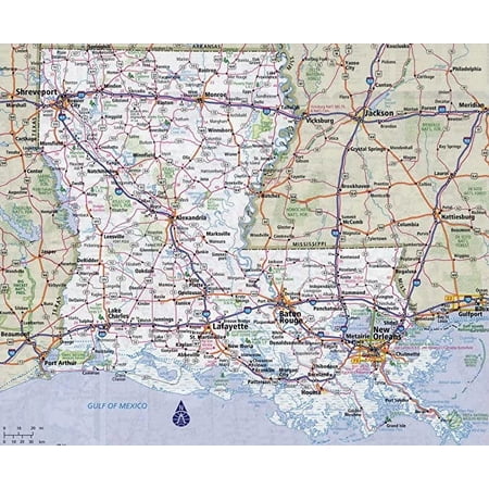 Iconic Arts Laminated 29x24 Poster: Road Map - Large Detailed Roads and Highways map of Louisiana State with All citiesMaps of