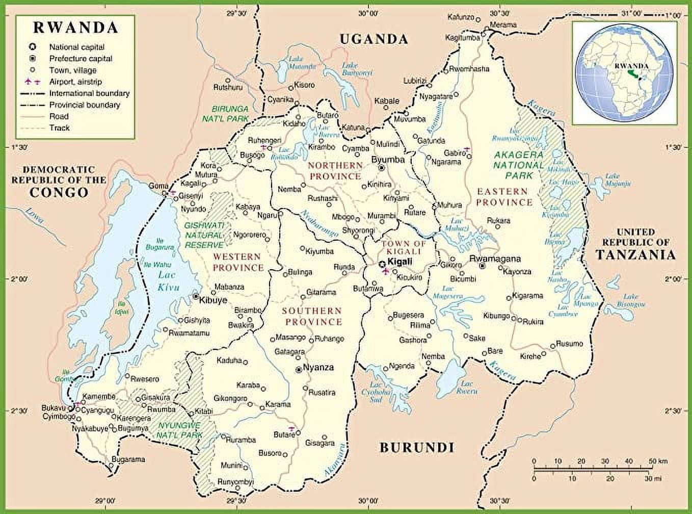 Iconic Arts Laminated 32x24 Poster: Rwanda Political map - Walmart.com