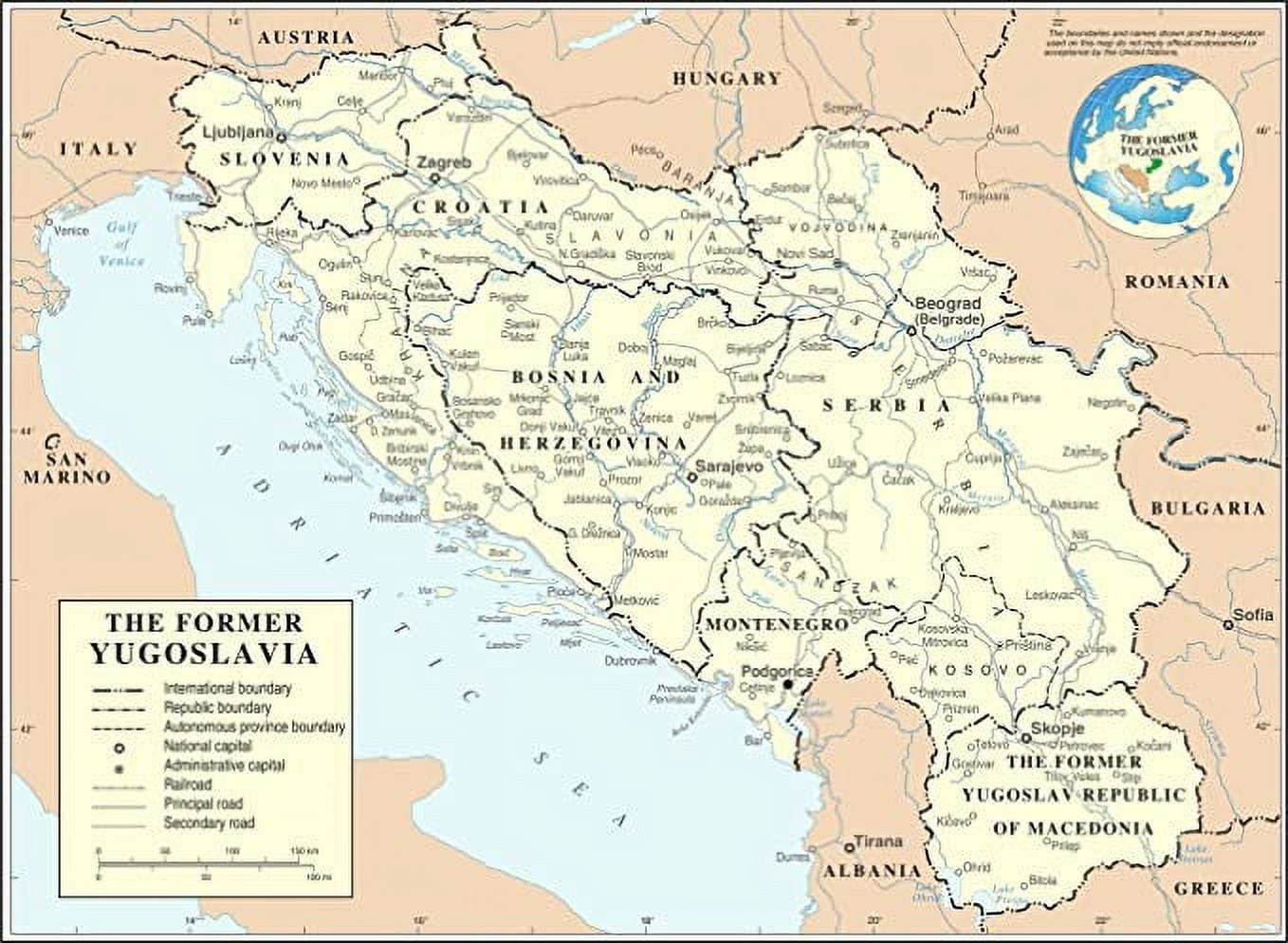 Iconic Arts Laminated 33x24 Poster: Former Yugoslavia Map