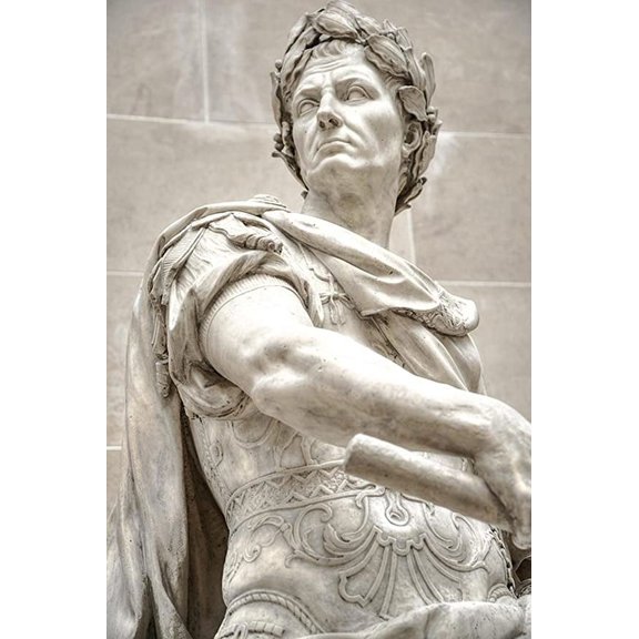 Iconic Arts Laminated 36x24 inches POSTER: Julius Caesar Roman Italy Rome Statue Emperor Empire History Historical Ancient Sculpture Tourism Europe Old Architecture Historic