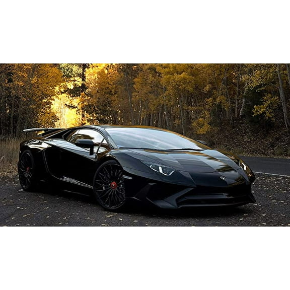 Iconic Arts Laminated 42x24 Poster: Black Lamborghini Aventador 4k hd HDbmw Chevrolet Lamborghini Porsche mclaren Lexus Toyota 4k hd Cars HDdmc Tuning Lamborghini Aventador Wide
