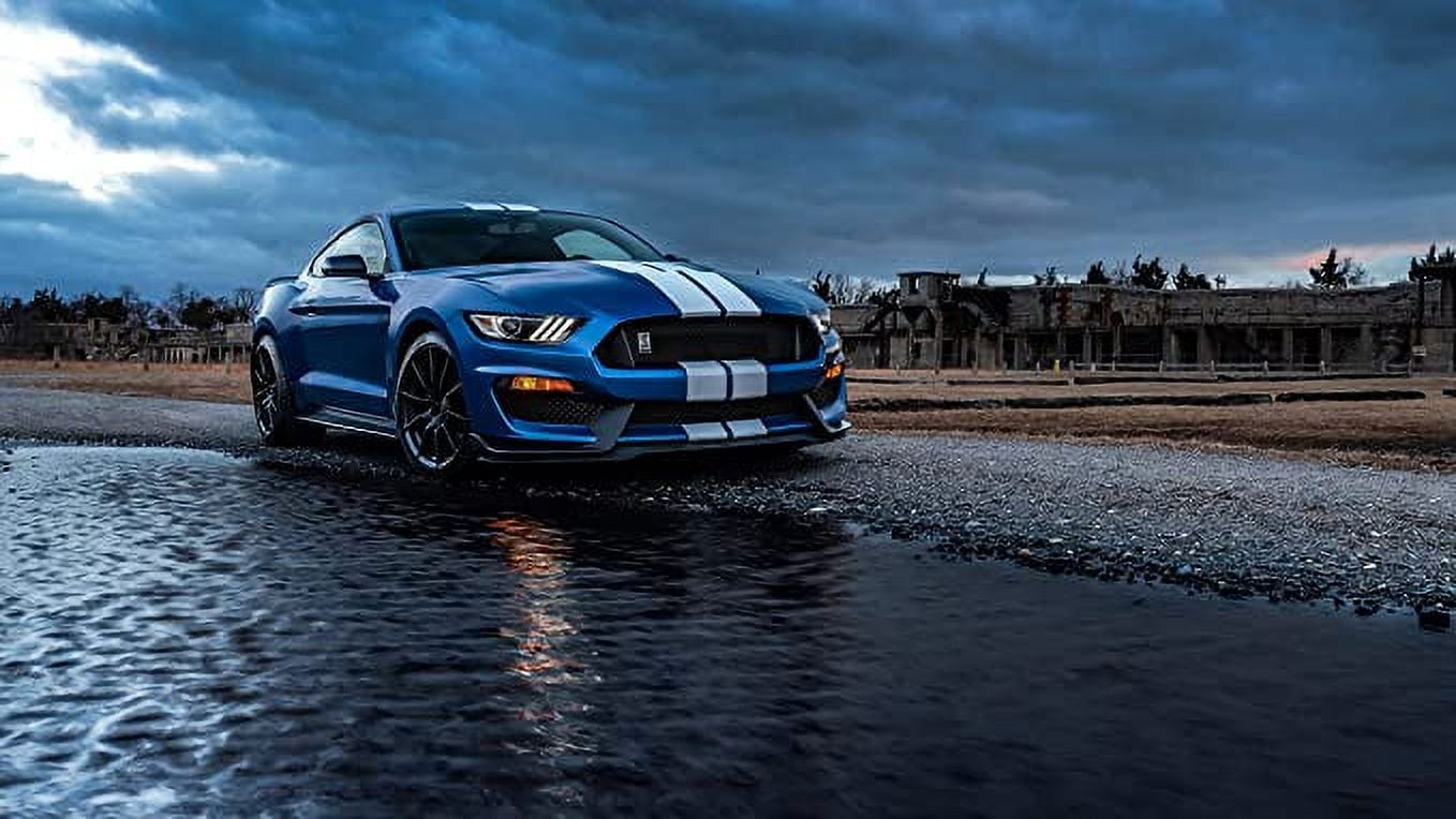 Iconic Arts Laminated 42x24 Poster: Blue Ford Mustang Shelby gt500 4k