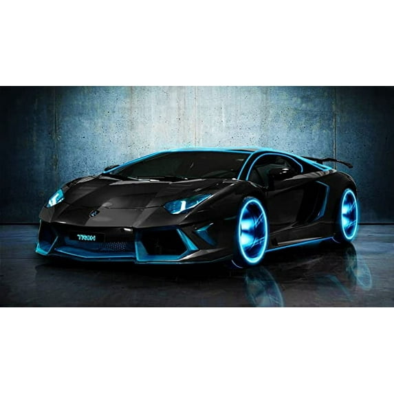 Iconic Arts Laminated 42x24 Poster: tron Lamborghini Aventador HDvaporwave Lamborghini car Digital Art 4k hd HDvellano Wheels Lamborghini Aventador Wide