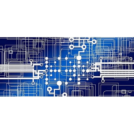 Iconic Arts Laminated 54x24 inches Poster: Board Circuits Trace Control Center CPU Pc Solder Joint Processor Chip Data Processing Connections Data Line Distributor Riser Board Map Electronics