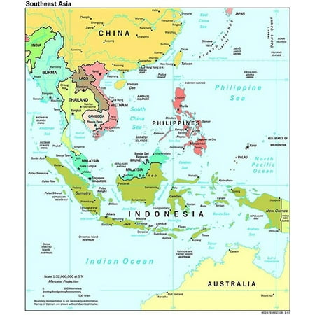 Iconic Arts Large Scale Political map of Southeast Asia with Capitals 24'' x 28'' Posters