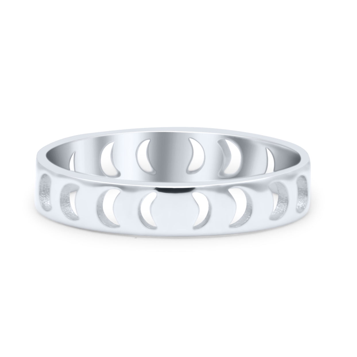 Iconic Celestial Moon Phases Cut Lunar Cycle Ring Band 925 Sterling Silver  Size 8