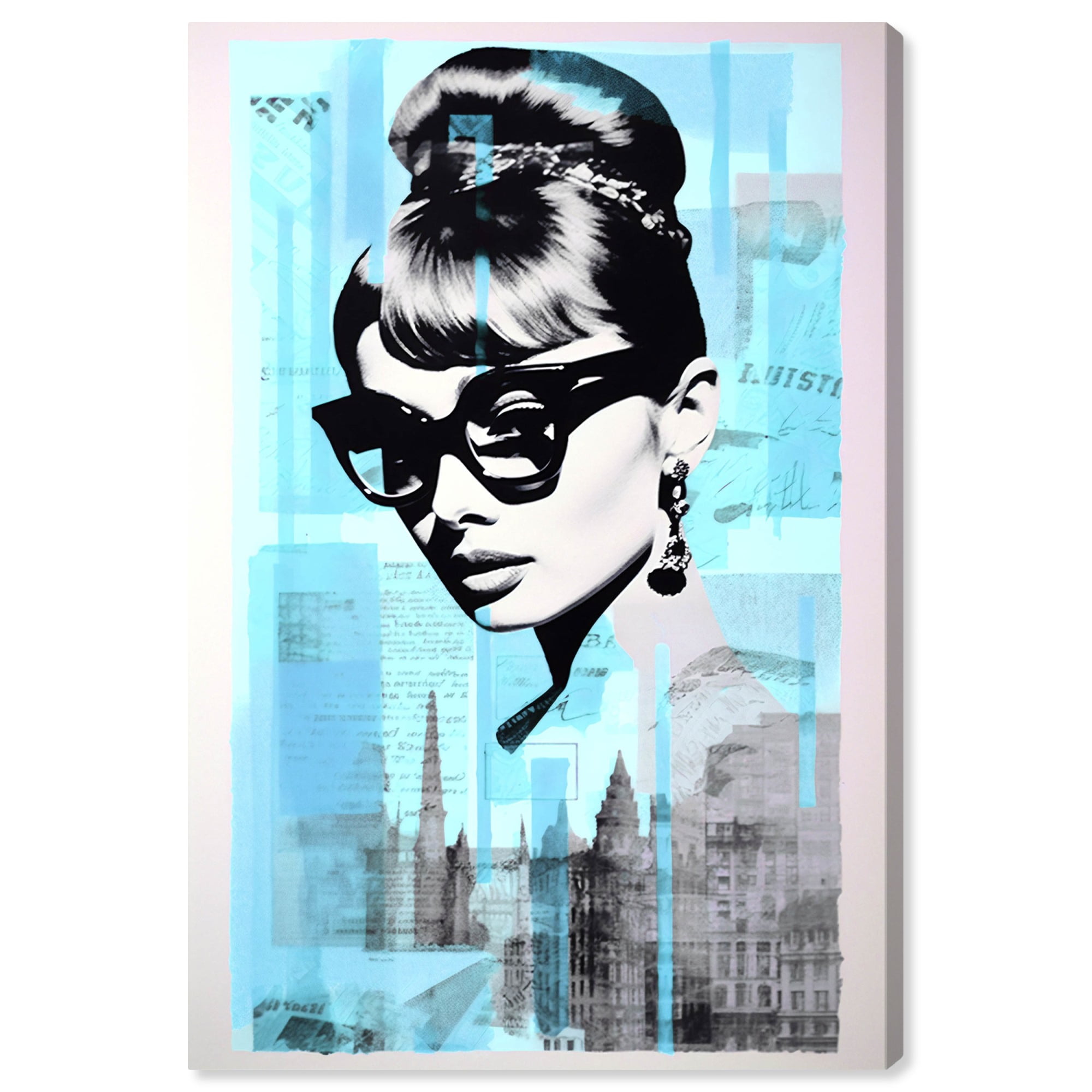 Retro Blue and Gray Collage Canvas Art Print, 16" x 24"
