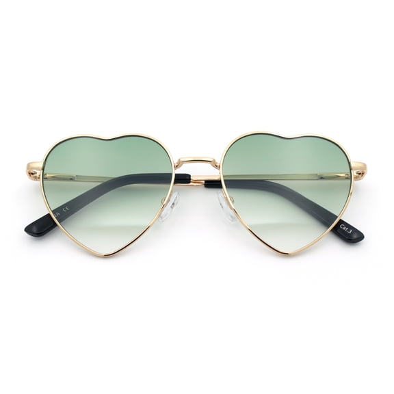 Iconic Cute Womens Heart Shape Simple Metal Rim Lolita Sunglasses Gold - Green