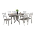 thumbnail image 1 of 7-Piece Round Solid Wood Extendable Dining Set With Ladder Back Chairs in White & Grey, 1 of 8