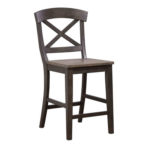 24" X-Back Wood Counter Stool in Gray Stone/Black Stone