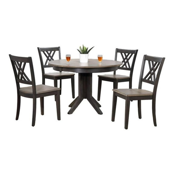 5-Piece Solid Wood Extendable Dining Set In Two Tone Grey