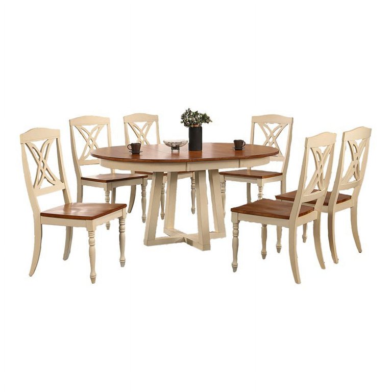 Iconic Furniture Company 7-Pc Wood Cross Pedestal Dining Set in  Caramel/Biscotti