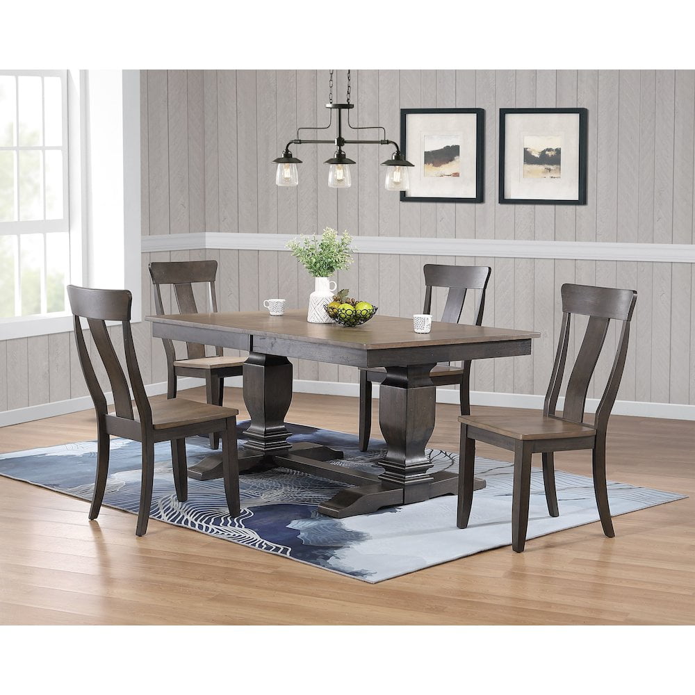 Antique Gray and Black Stone 5-Piece Pedestal Dining Set