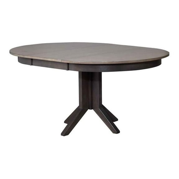 Round Rubberwood Dining Table in Gray Stone/Black Stone