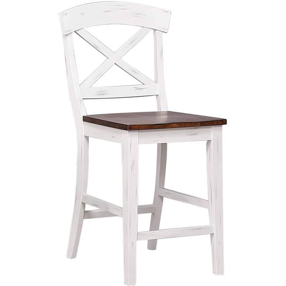 24" X-Back Wood Counter Stool in Cocoa/Cotton White