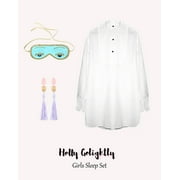 Iconic Girl Size Complete Sleep Accessories Set Silk Eye Mask Tassel Earplugs Tuxedo Sleep Shirt Inspired By Audrey Hepburn Costume from Breakfast At Tiffany's (Large)
