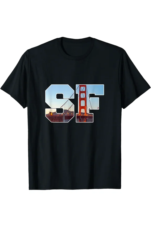 Iconic Golden Gate Bridge In Bold Sf Letters San Francisco T-Shirt