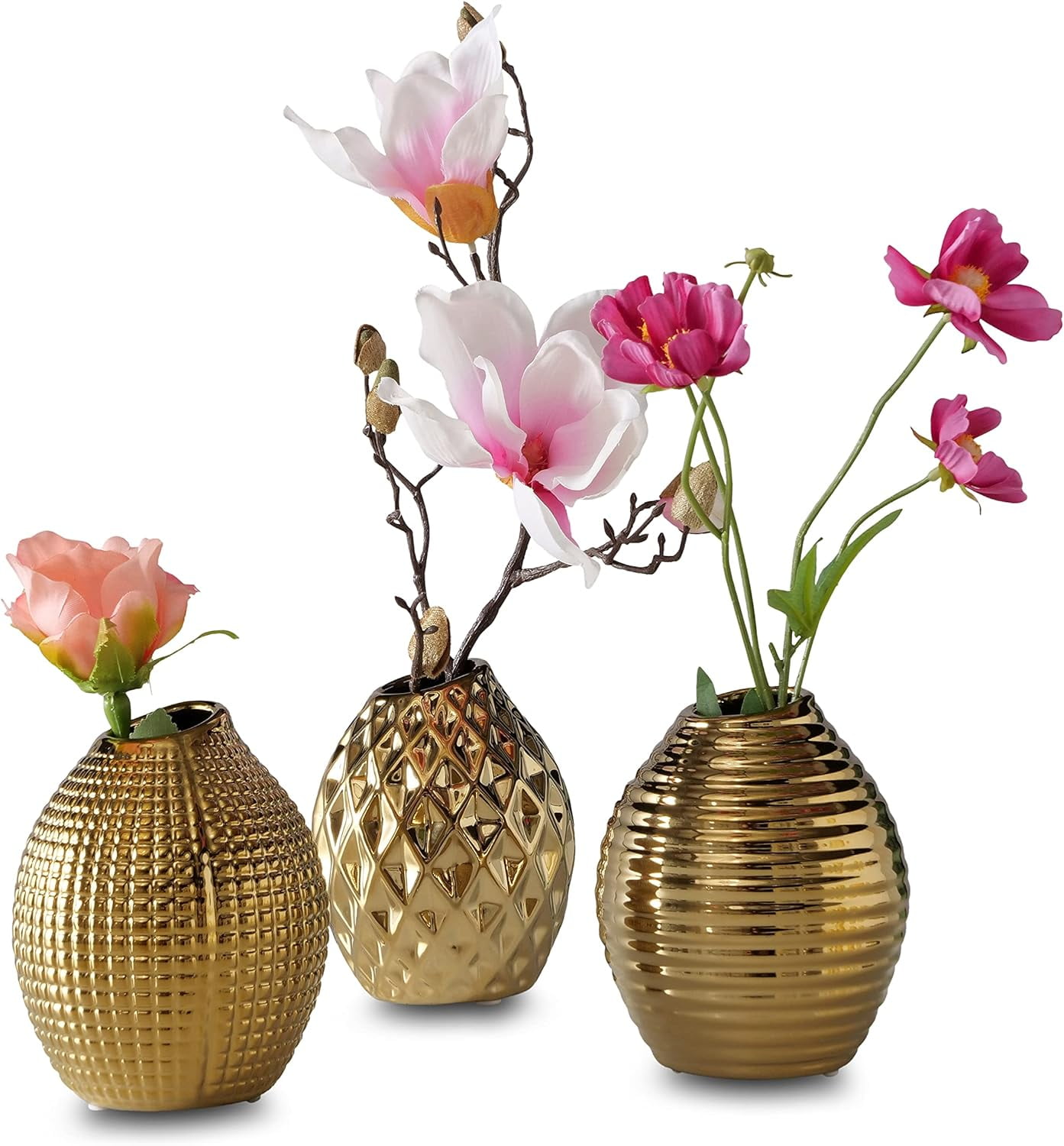 Golden Electroplated Ceramic Table Vases Set of 3