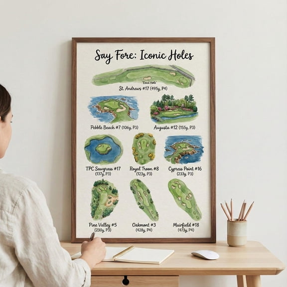 Iconic Golf Holes Landscape Course Sports Fan Office Wall Decor Unframed Paper Print