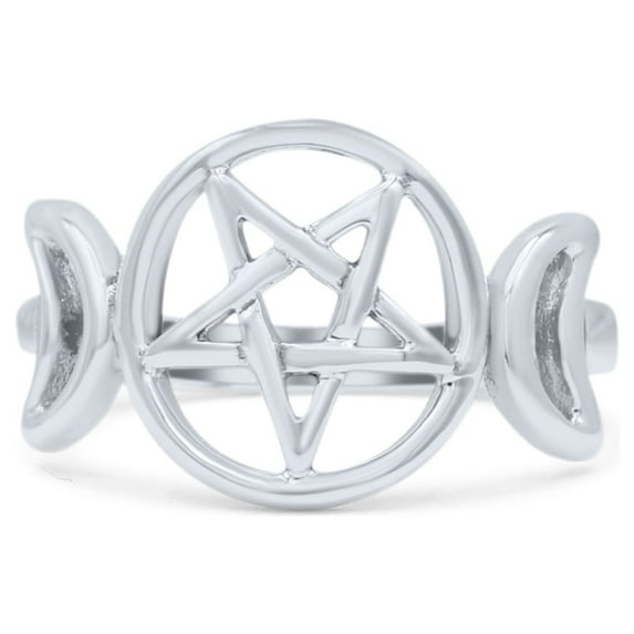 Iconic Half Moon And Star Goddess Triple Pentacle Design Pentagram Trending Oxidized Band Size 7