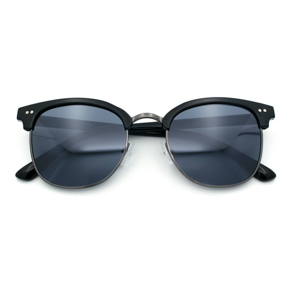 Iconic Half Rim Gentlemanly Hipster Fashion Horn Temple Sunglasses Black Gunmetal - Black