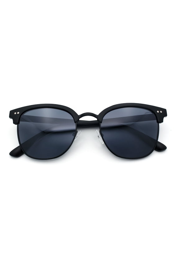 Iconic Half Rim Gentlemanly Hipster Fashion Horn Temple Sunglasses Matte Black
