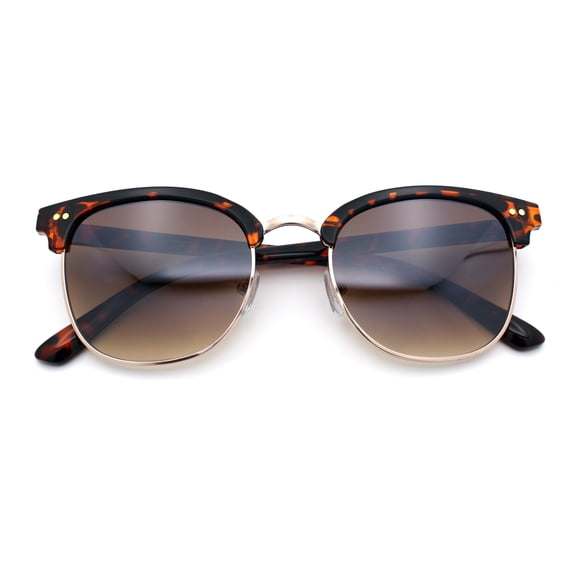 Iconic Half Rim Gentlemanly Hipster Fashion Horn Temple Sunglasses Tortoise Gold - Gradient Brown