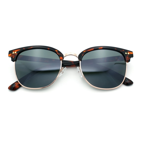 Iconic Half Rim Gentlemanly Hipster Fashion Horn Temple Sunglasses Tortoise Gold - Green