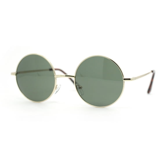 Iconic Hippie Musician 70s Round Circle Lens Metal Rim Sunglasses Gold - Green