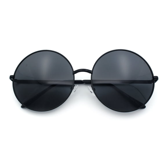 Iconic Hippie Oversized Round Circle Lens Boho Metal Rim Sunglasses All Black