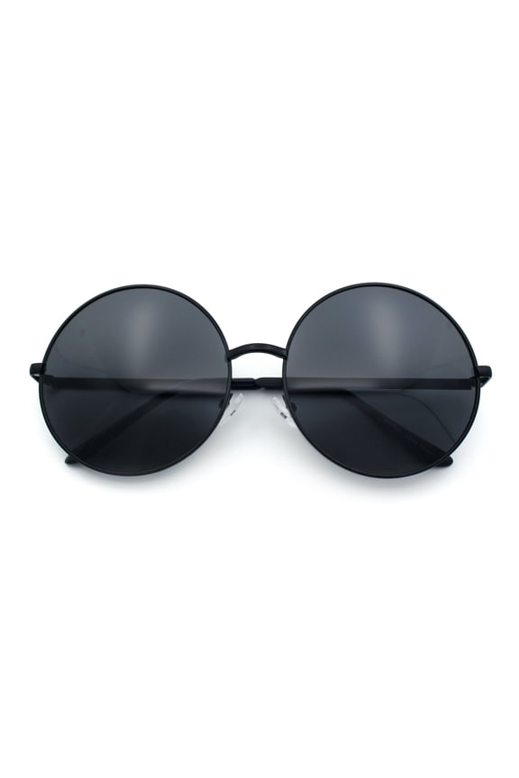 Iconic Hippie Oversized Round Circle Lens Boho Metal Rim Sunglasses All Black