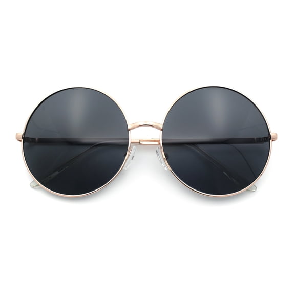 Iconic Hippie Oversized Round Circle Lens Boho Metal Rim Sunglasses Gold - Black