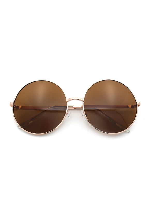 Iconic Hippie Oversized Round Circle Lens Boho Metal Rim Sunglasses Gold - Brown