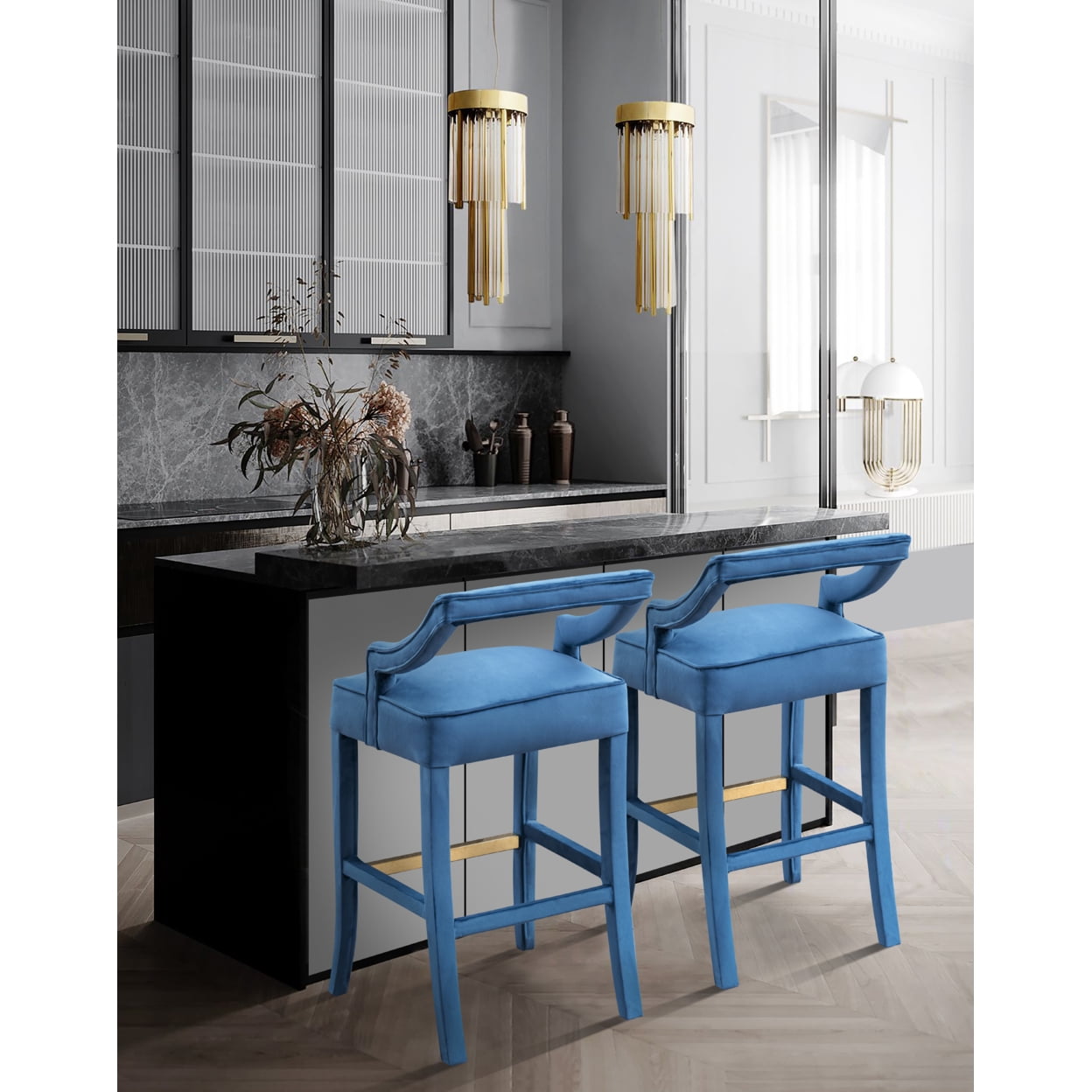 Iconic Home Catalina Bar Stool Chair Velvet Upholstered Half Back